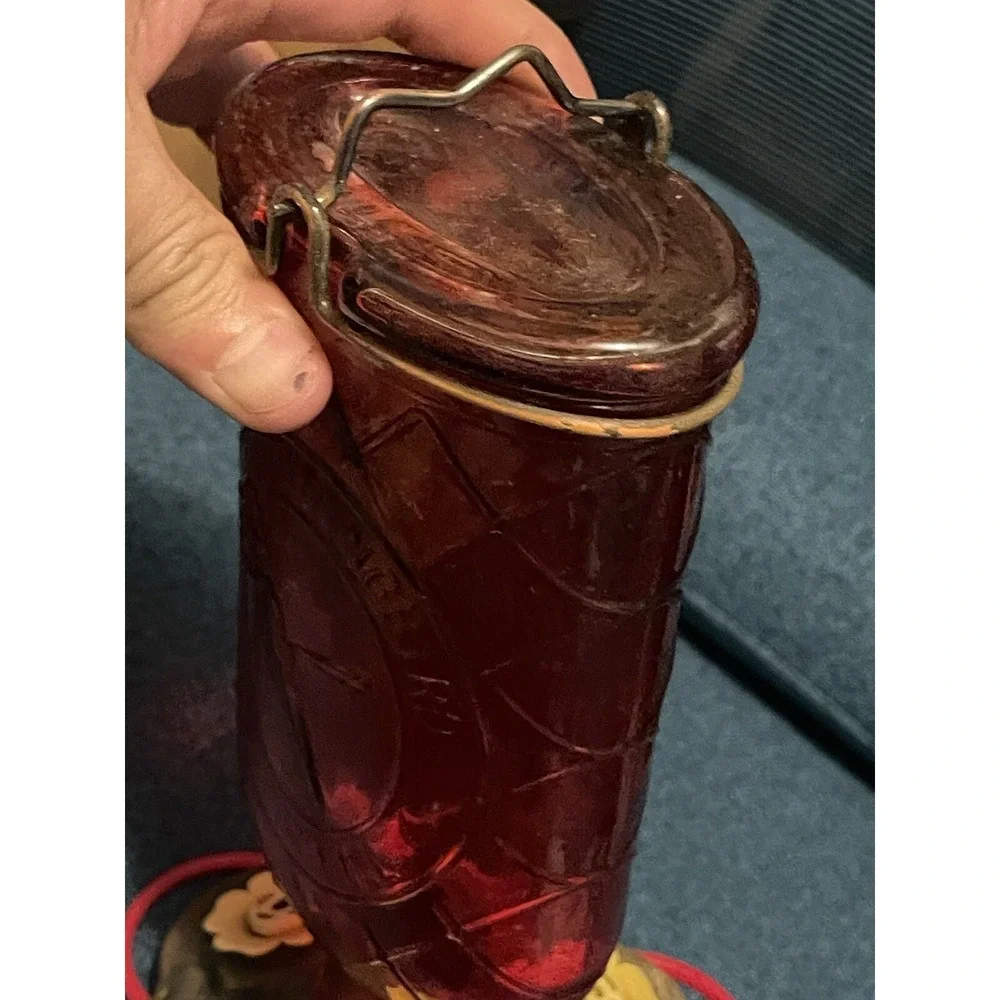 20oz Vintage Red Glass‎ Bottle Hummingbird Feeder Perky Pet Nectar Feeder Hanger